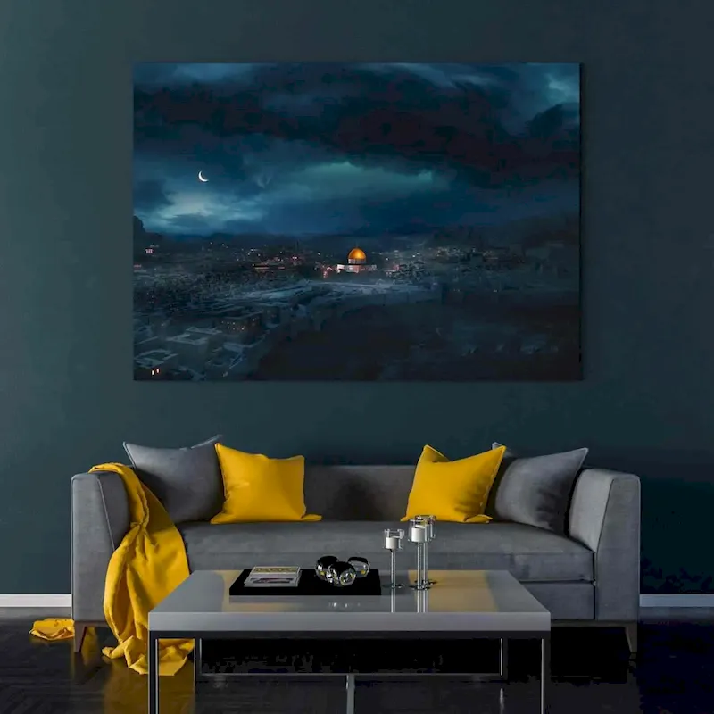 open Masjid Al Aqsa Night View - Islamic Wall Art Canvas Print - Canvas Print